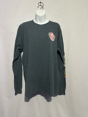 Gildan Charcoal Gray Long Sleeve Graphic Tee Psalm 91:4 Multicolor Sleeve Size L